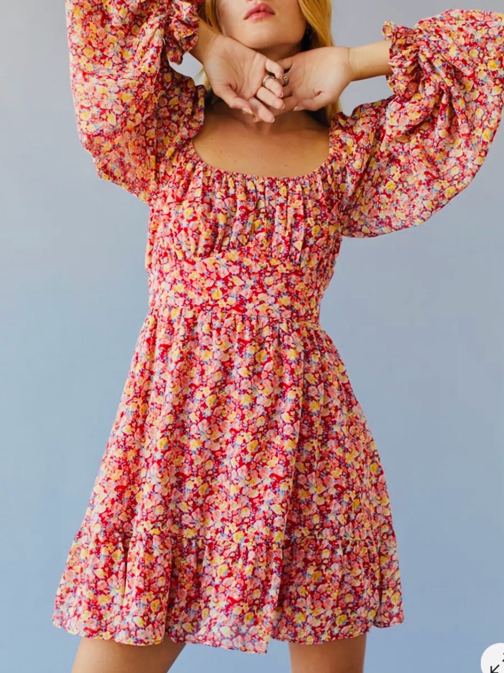 Urban Outfitters Floral Square-Neck Mini Dress in Multi Pink Size XS